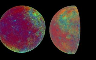 <h1>PIA00075:  Moon Color Visualizations</h1><div class="PIA00075" lang="en" style="width:800px;text-align:left;margin:auto;background-color:#000;padding:10px;max-height:150px;overflow:auto;"><p>These color visualizations of the Moon were obtained by the Galileo spacecraft as it left the Earth after completing its first Earth Gravity Assist. The image on the right was acquired at 6:47 p.m. PST Dec. 8, 1990, from a distance of almost 220,000 miles, while that on the left was obtained at 9:35 a.m. PST Dec. 9, at a range of more than 350,000 miles. On the right, the nearside of the Moon and about 30 degrees of the far side (left edge) are visible. In the full disk on the left, a little less than half the nearside and more than half the far side (to the right) are visible. The color composites used images taken through the violet and two near infrared filters. The visualizations depict spectral properties of the lunar surface known from analysis of returned samples to be related to composition or weathering of surface materials. The greenish-blue region at the upper right in the full disk and the upper part of the right hand picture is Oceanus Procellarum. The deeper blue mare regions here and elsewhere are relatively rich in titanium, while the greens, yellows and light oranges indicate basalts low in titanium but rich in iron and magnesium. The reds (deep orange in the right hand picture) are typically cratered highlands relatively poor in titanium, iron and magnesium. In the full disk picture on the left, the yellowish area to the south is part of the newly confirmed South Pole Aitken basin, a large circular depression some 1,200 miles across, perhaps rich in iron and magnesium. Analysis of Apollo lunar samples provided the basis for calibration of this spectral map; Galileo data, in turn, permit broad extrapolation of the Apollo based composition information, reaching ultimately to the far side of the Moon.<br /><br /><a href="http://photojournal.jpl.nasa.gov/catalog/PIA00075" onclick="window.open(this.href); return false;" title="Voir l'image 	 PIA00075:  Moon Color Visualizations	  sur le site de la NASA">Voir l'image 	 PIA00075:  Moon Color Visualizations	  sur le site de la NASA.</a></div>