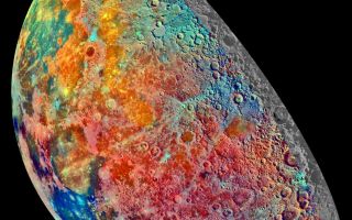 <h1>PIA00131:  Moon - False Color Mosaic</h1><div class="PIA00131" lang="en" style="width:800px;text-align:left;margin:auto;background-color:#000;padding:10px;max-height:150px;overflow:auto;"><p>This false-color mosaic was constructed from a series of 53 images taken through three spectral filters by Galileo's imaging system as the spacecraft flew over the northern regions of the Moon on December 7, 1992. The part of the Moon visible from Earth is on the left side in this view. The color mosaic shows compositional variations in parts of the Moon's northern hemisphere. Bright pinkish areas are highlands materials, such as those surrounding the oval lava-filled Crisium impact basin toward the bottom of the picture. Blue to orange shades indicate volcanic lava flows. To the left of Crisium, the dark blue Mare Tranquillitatis is richer in titanium than the green and orange maria above it. Thin mineral-rich soils associated with relatively recent impacts are represented by light blue colors; the youngest craters have prominent blue rays extending from them. The Galileo project, whose primary mission is the exploration of the Jupiter system in 1995-97, is managed for NASA's Office of Space Science and Applications by the Jet Propulsion Laboratory.<br /><br /><a href="http://photojournal.jpl.nasa.gov/catalog/PIA00131" onclick="window.open(this.href); return false;" title="Voir l'image 	 PIA00131:  Moon - False Color Mosaic	  sur le site de la NASA">Voir l'image 	 PIA00131:  Moon - False Color Mosaic	  sur le site de la NASA.</a></div>