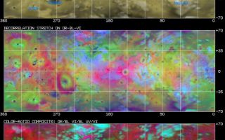 <h1>PIA00401:  Io: Cylindrical Projection</h1><div class="PIA00401" lang="en" style="width:800px;text-align:left;margin:auto;background-color:#000;padding:10px;max-height:150px;overflow:auto;">New multispectral image cube of Io from Voyager 2 images, simple cylindrical projection. Top: Natural color, Middle: enhanced color, Bottom: color-ratio composite. Improvements compared to old global mosaics of McEwen (1988) allow us to recognize new spectral units and relations and will facilitate comparisons to HST and Galileo observations.<br /><br /><a href="http://photojournal.jpl.nasa.gov/catalog/PIA00401" onclick="window.open(this.href); return false;" title="Voir l'image 	 PIA00401:  Io: Cylindrical Projection	  sur le site de la NASA">Voir l'image 	 PIA00401:  Io: Cylindrical Projection	  sur le site de la NASA.</a></div>