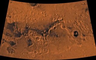 <h1>PIA00420:  Crater Moreux</h1><div class="PIA00420" lang="en" style="width:800px;text-align:left;margin:auto;background-color:#000;padding:10px;max-height:150px;overflow:auto;">Color image of part of the Ismenius Lacus region of Mars (MC-5 quadrangle) containing the impact crater Moreux (right center); north toward top. The scene shows heavily cratered highlands in the south on relatively smooth lowland plains in the north separated by a belt of dissected terrain, containing flat-floored valleys, mesas, and buttes. This image is a composite of Viking medium-resolution images in black and white and low-resolution images in color. The image extends from latitude 36 degrees N. to 50 degrees N. and from longitude 310 degrees to 340 degrees; Lambert conformal conic projection. The dissected terrain along the highlands/lowlands boundary consists of the flat-floored valleys of Deuteronilus Mensae (on left) and Prontonilus Mensae (on right) and farther north the small, rounded hills of knobby terrain. Flows on the mensae floors contain striae that run parallel to valley walls; where valleys meet, the striae merge, similar to medial moraines on glaciers. Terraces within the valley hills have been interpreted as either layered rocks or wave terraces. The knobby terrain has been interpreted as remnants of the old, densely cratered highland terrain perhaps eroded by mass wasting.<br /><br /><a href="http://photojournal.jpl.nasa.gov/catalog/PIA00420" onclick="window.open(this.href); return false;" title="Voir l'image 	 PIA00420:  Crater Moreux	  sur le site de la NASA">Voir l'image 	 PIA00420:  Crater Moreux	  sur le site de la NASA.</a></div>
