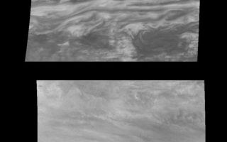 <h1>PIA01115:  Jupiter's Belt-Zone Boundary in Near-Infrared and Violet Light</h1><div class="PIA01115" lang="en" style="width:705px;text-align:left;margin:auto;background-color:#000;padding:10px;max-height:150px;overflow:auto;">Mosaics of a belt-zone boundary near Jupiter's equator in violet (top panel) and near-infrared (bottom panel) light. The four images that make up each of these mosaics were taken within a few minutes of each other. Sunlight at 757 nanometers (near-infrared) penetrates deep into Jupiter's troposphere before being absorbed or scattered by clouds to the Galileo spacecraft. This wavelength reveals the features of the lower visible cloud deck. Sunlight at 415 nanometers (violet) is a scattered or absorbed to varying degrees in different parts of Jupiter's atmosphere depending on the types and concentrations of cloud particles and chemicals that color Jupiter's atmosphere. The near-infrared mosaic primarily shows cloud features. The violet mosaic has three distinct regions: it is brightest at the latitude of the jet (horizontally across the center of the mosaic), moderately bright north of the jet, and dark and patchy south of the jet.<p>North is at the top. The mosaic covers latitudes -13 to +3 degrees and is centered at longitude 282 degrees West. The smallest resolved features are tens of kilometers in size. These images were taken on November 5th, 1996, at a range of 1.2 million kilometers by the Solid State Imaging system aboard NASA's Galileo spacecraft.<p>The Jet Propulsion Laboratory, Pasadena, CA manages the mission for NASA's Office of Space Science, Washington, DC.<p>This image and other images and data received from Galileo are posted on the World Wide Web, on the Galileo mission home page at URL http://galileo.jpl.nasa.gov. Background information and educational context for the images can be found at <a href="http://www2.jpl.nasa.gov/galileo/sepo/" target="_blank">http://www.jpl.nasa.gov/galileo/sepo</a>..<br /><br /><a href="http://photojournal.jpl.nasa.gov/catalog/PIA01115" onclick="window.open(this.href); return false;" title="Voir l'image 	 PIA01115:  Jupiter's Belt-Zone Boundary in Near-Infrared and Violet Light	  sur le site de la NASA">Voir l'image 	 PIA01115:  Jupiter's Belt-Zone Boundary in Near-Infrared and Violet Light	  sur le site de la NASA.</a></div>