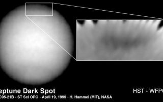 <h1>PIA01286:  Hubble Finds New Dark Spot on Neptune</h1><div class="PIA01286" lang="en" style="width:800px;text-align:left;margin:auto;background-color:#000;padding:10px;max-height:150px;overflow:auto;"><p>NASA's Hubble Space Telescope has discovered a new great dark spot, located in the northern hemisphere of the planet Neptune. Because the planet's northern hemisphere is now tilted away from Earth, the new feature appears near the limb of the planet.<p>The spot is a near mirror-image to a similar southern hemisphere dark spot that was discovered in 1989 by the Voyager 2 probe. In 1994, Hubble showed that the southern dark spot had disappeared.<p>Like its predecessor, the new spot has high altitude clouds along its edge, caused by gasses that have been pushed to higher altitudes where they cool to form methane ice crystal clouds. The dark spot may be a zone of clear gas that is a window to a cloud deck lower in the atmosphere.<p>Planetary scientists don t know how long lived this new feature might be. Hubble's high resolution will allow astronomers to follow the spot's evolution and other unexpected changes in Neptune's dynamic atmosphere.<p>The image was taken on November 2, 1994 with Hubble's Wide Field Planetary Camera 2, when Neptune was 2.8 billion miles (4.5 billion kilometers) from Earth. Hubble can resolve features as small as 625 miles (1,000 kilometers) across in Neptune's cloud tops.<p>The Wide Field/Planetary Camera 2 was developed by the Jet Propulsion Laboratory and managed by the Goddard Space Flight Center for NASA's Office of Space Science.<p>This image and other images and data received from the Hubble Space Telescope are posted on the World Wide Web on the Space Telescope Science Institute home page at URL <a href="http://oposite.stsci.edu/" class="external free" target="wpext">http://oposite.stsci.edu/</a>.<br /><br /><a href="http://photojournal.jpl.nasa.gov/catalog/PIA01286" onclick="window.open(this.href); return false;" title="Voir l'image 	 PIA01286:  Hubble Finds New Dark Spot on Neptune	  sur le site de la NASA">Voir l'image 	 PIA01286:  Hubble Finds New Dark Spot on Neptune	  sur le site de la NASA.</a></div>