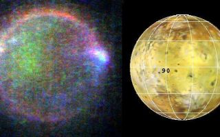 <h1>PIA01637:  Io's Aurorae</h1><div class="PIA01637" lang="en" style="width:689px;text-align:left;margin:auto;background-color:#000;padding:10px;max-height:150px;overflow:auto;"><p>This eerie view of Jupiter's moon Io in eclipse (left) was acquired by NASA's Galileo spacecraft while the moon was in Jupiter's shadow. Gases above the satellite's surface produced a ghostly glow that could be seen at visible wavelengths (red, green, and violet). The vivid colors, caused by collisions between Io's atmospheric gases and energetic charged particles trapped in Jupiter's magnetic field, had not previously been observed. The green and red emissions are probably produced by mechanisms similar to those in Earth's polar regions that produce the aurora, or northern and southern lights. Bright blue glows mark the sites of dense plumes of volcanic vapor, and may be places where Io is electrically connected to Jupiter.</p><p>The viewing geometry is shown in the image on the right. North is to the top of the picture, and Jupiter is towards the right. The resolution is 13.5 kilometers (8 miles) per picture element. The images were taken on May 31, 1998 at a range of 1.3 million kilometers (800,000 miles) by Galileo's onboard solid state imaging camera system during the spacecraft's 15th orbit of Jupiter.</p><p>JPL manages the Galileo mission for NASA's Office of Space Science, Washington, DC.</p><p>This image and other images and data received from Galileo are posted on the World Wide Web on the Galileo mission home page at <a href="http://galileo.jpl.nasa.gov"> http://galileo.jpl.nasa.gov</a>. Background information and educational context for the images can be found at <a href="http://www2.jpl.nasa.gov/galileo/sepo/" target="_blank">http://www.jpl.nasa.gov/galileo/sepo</a>.<br /><br /><a href="http://photojournal.jpl.nasa.gov/catalog/PIA01637" onclick="window.open(this.href); return false;" title="Voir l'image 	 PIA01637:  Io's Aurorae	  sur le site de la NASA">Voir l'image 	 PIA01637:  Io's Aurorae	  sur le site de la NASA.</a></div>