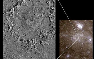 <h1>PIA01648:  Impact Craters on Icy Callisto: Doh crater and Asgard</h1><div class="PIA01648" lang="en" style="width:800px;text-align:left;margin:auto;background-color:#000;padding:10px;max-height:150px;overflow:auto;"><p>This composite of Jupiter's icy moon Callisto combines data from two orbits showing several types of impact craters. North is to the top of the picture; the sun illuminates the surface from the east. The global image on the right shows one of the largest impact structures on Callisto, the Asgard multi-ring structure located near 30 degrees north latitude, 142 degrees west longitude. The Asgard structure is approximately 1700 kilometers (1,054 miles) across and consists of a bright central zone surrounded by discontinuous rings. The rings include degraded ridges near the central zone and troughs at the outer margin, which resulted from deformation of the icy crust following impact.</p><p>Smaller impacts have smashed into Callisto after the formation of Asgard. The young, bright-rayed crater Burr located on the northern part of Asgardis about 75 kilometers (46 miles) across. Galileo images show a third type of impact crater in this image, a dome crater named Doh, located in the bright central plains of Asgard. Doh (left image) is about 55 kilometers (34 miles) in diameter, while the dome is about 25 kilometers (15 miles) across. Dome craters contain a central mound instead of a bowl shaped depression or central mountain (peak) typically seen in larger impact craters. This type of crater could represent penetration into a slushy zone beneath the surface of the Asgard impact.</p><p>The global image on the right was taken on November 4, 1996, at a distance of 111,900 kilometers (69,400 miles) by the solid state imaging (SSI) camera onboard NASA's Galileo spacecraft during its third orbit around Jupiter. The image on the left was obtained at a resolution of 90 meters (295 feet) per picture element on September 16, 1997 during Galileo's tenth orbit when the spacecraft was less than 9,500 kilometers (6,000 miles) from Callisto.</p><p>The Jet Propulsion Laboratory, Pasadena, CA manages the Galileo mission for NASA's Office of Space Science, Washington, DC.</p><p>This image and other images and data received from Galileo are posted on the World Wide Web, on the Galileo mission home page at URL<a href="http://solarsystem.nasa.gov/galileo/" target="_blank">http://solarsystem.nasa.gov/galileo/</a>. Background information and educational context for the images can be found at <a href="http://www2.jpl.nasa.gov/galileo/sepo/" target="_blank">http://www.jpl.nasa.gov/galileo/sepo</a>.<br /><br /><a href="http://photojournal.jpl.nasa.gov/catalog/PIA01648" onclick="window.open(this.href); return false;" title="Voir l'image 	 PIA01648:  Impact Craters on Icy Callisto: Doh crater and Asgard	  sur le site de la NASA">Voir l'image 	 PIA01648:  Impact Craters on Icy Callisto: Doh crater and Asgard	  sur le site de la NASA.</a></div>