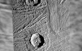 <h1>PIA01660:  Pedestal craters Gula and Achelous on Ganymede</h1><div class="PIA01660" lang="en" style="width:610px;text-align:left;margin:auto;background-color:#000;padding:10px;max-height:150px;overflow:auto;"><p>This image shows a Galileo high-resolution mosaic of craters Gula (top), about 40 km (25 miles) in diameter, and Achelous (bottom), about 35 km (21.8 miles) in diameter, projected on a lower-resolution background of image data that were obtained in the late 70s by the NASA Voyager spacecraft.</p><p>The two Galileo frames used for the mosaic of Gula and Achelous were taken under low sun elevation in April 1997 during Galileo's 7th orbit around Jupiter with the Solid State Imaging (SSI) camera system onboard this NASA spacecraft that has been orbiting Jupiter since December 1995. The images were taken from a distance of about 17,500 km from Ganymede. The pixel resolution is about 180 m/pixel - the smallest features that are still discernible are about 360 m across. The sun illuminates the scene from the right. North is pointing towards the top of the Galileo mosaic. Both craters are situated between 60 and 65 degrees northern latitude at about 12.5 degrees western longitude.</p><p>A characteristic feature of both craters, almost identical in size, is the "pedestal" - an outward-facing, relatively gently sloped scarp that terminates the continuous ejecta blanket. Similar features may be seen in ejecta blankets of Martian craters, suggesting impacts into a volatile (ice)-rich target material. Furthermore, both craters appear crisp and feature terraces. Gula has a prominent central peak; Achelous instead may show the remnant of a collapsed central peak or a central pit that is not fully formed. On lower-resolution images taken under higher sun illumination angle, both craters are shown to have extended bright rays, especially Achelous, which demonstrates that these two craters are younger than the respective surrounding landscape.</p><p>The Jet Propulsion Laboratory, Pasadena, CA manages the Galileo mission for NASA's Office of Space Science, Washington, DC.</p><p>This image and other images and data received from Galileo are posted on the World Wide Web, on the Galileo mission home page at URL <a href="http://solarsystem.nasa.gov/galileo/" target="_blank">http://solarsystem.nasa.gov/galileo/</a>. Background information and educational context for the images can be found at URL <a href="http://www2.jpl.nasa.gov/galileo/sepo/" target="_blank">http://www.jpl.nasa.gov/galileo/sepo</a><br /><br /><a href="http://photojournal.jpl.nasa.gov/catalog/PIA01660" onclick="window.open(this.href); return false;" title="Voir l'image 	 PIA01660:  Pedestal craters Gula and Achelous on Ganymede	  sur le site de la NASA">Voir l'image 	 PIA01660:  Pedestal craters Gula and Achelous on Ganymede	  sur le site de la NASA.</a></div>