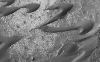 <h1>PIA01675:  Sand Dunes of Nili Patera, Syrtis Major</h1><div class="PIA01675" lang="en" style="width:714px;text-align:left;margin:auto;background-color:#000;padding:10px;max-height:150px;overflow:auto;"><p>This dramatic image shows a field of dark sand dunes in the Nili Patera region of Syrtis Major. The shapes of these dunes indicate that wind has been steadily transporting the dark sand from the right/upper right toward the lower left. This picture was taken on the first day of the MGS Mapping Phase during the second week of March 1999. It shows an area 2.1 kilometers (1.3 miles) wide at the full commanded resolution of 3 meters per pixel. Illumination is from the upper left.</p><p>Malin Space Science Systems and the California Institute of Technology built the MOC using spare hardware from the Mars Observer mission. MSSS operates the camera from its facilities in San Diego, CA. The Jet Propulsion Laboratory's Mars Surveyor Operations Project operates the Mars Global Surveyor spacecraft with its industrial partner, Lockheed Martin Astronautics, from facilities in Pasadena, CA and Denver, CO.</p><br /><br /><a href="http://photojournal.jpl.nasa.gov/catalog/PIA01675" onclick="window.open(this.href); return false;" title="Voir l'image 	 PIA01675:  Sand Dunes of Nili Patera, Syrtis Major	  sur le site de la NASA">Voir l'image 	 PIA01675:  Sand Dunes of Nili Patera, Syrtis Major	  sur le site de la NASA.</a></div>