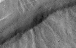 <h1>PIA01679:  Valleys on Northwest Flank of Alba Patera Volcano</h1><div class="PIA01679" lang="en" style="width:640px;text-align:left;margin:auto;background-color:#000;padding:10px;max-height:150px;overflow:auto;"><p>In 1972, Mariner 9 images revealed a variety of branched and networked valleys on Alba Patera, a volcano in northern Tharsis. Since then, the question has always been, "what made these valleys, water or lava?" Because the Alba Patera volcano was considered to be a relatively young feature on Mars, it seemed that if waterways involved in the formation of the valleys, then it would imply that liquid water flowed on this part of Mars at a relatively recent time in the planet's history. Thus, it was hoped that Mars Global Surveyor (MGS), with its super-high resolution Mars Orbiter Camera (MOC), would help answer this key question about evidence for past water on the red planet.</p><p>However, when MOC peered down upon these valleys it became clear that the camera might not help answer the question of their origin. As the picture above shows, these valleys--which trend from lower right to upper left in the picture--are old and have been cut by younger faults that created graben--e.g., the wide, straight valley running diagonally from upper right to lower left. Worse, the close-up views revealed that the valleys are covered up by a lumpy-textured material that also partly fills nearby impact craters. The origin of the textured material is unknown but might result from years and years of wind erosion of surface "soil" or volcanic ash. However it formed, this covering obscures so much of the details of the valleys that high resolution pictures are unlikely to solve this mystery.</p><p>The picture above covers an area approximately 8 kilometers (5 miles) wide by 15 kilometers (9 miles) high. Illumination is from the right. The picture was acquired in August 1998 during the MGS Science Phasing Orbits imaging campaign, and was presented at the 30th Lunar and Planetary Science Conference in Houston, Texas, March 1999.</p><p>Malin Space Science Systems and the California Institute of Technology built the MOC using spare hardware from the Mars Observer mission. MSSS operates the camera from its facilities in San Diego, CA. The Jet Propulsion Laboratory's Mars Surveyor Operations Project operates the Mars Global Surveyor spacecraft with its industrial partner, Lockheed Martin Astronautics, from facilities in Pasadena, CA and Denver, CO.</p><br /><br /><a href="http://photojournal.jpl.nasa.gov/catalog/PIA01679" onclick="window.open(this.href); return false;" title="Voir l'image 	 PIA01679:  Valleys on Northwest Flank of Alba Patera Volcano	  sur le site de la NASA">Voir l'image 	 PIA01679:  Valleys on Northwest Flank of Alba Patera Volcano	  sur le site de la NASA.</a></div>