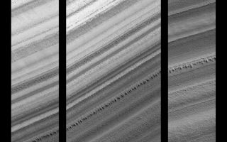 <h1>PIA02070:  Polar Stratigraphy</h1><div class="PIA02070" lang="en" style="width:800px;text-align:left;margin:auto;background-color:#000;padding:10px;max-height:150px;overflow:auto;"><p>These three images were taken on three different orbits over the north polar cap in April 1999. Each shows a different part of the same ice-free trough. The left and right images are separated by a distance of more than 100 kilometers (62 miles). Note the similar layers in each image.</p><br /><br /><a href="http://photojournal.jpl.nasa.gov/catalog/PIA02070" onclick="window.open(this.href); return false;" title="Voir l'image 	 PIA02070:  Polar Stratigraphy	  sur le site de la NASA">Voir l'image 	 PIA02070:  Polar Stratigraphy	  sur le site de la NASA.</a></div>