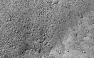 <h1>PIA02338:  Mars Shoreline Tests: Contact between Lycus Sulci and Amazonis Planitia</h1><div class="PIA02338" lang="en" style="width:733px;text-align:left;margin:auto;background-color:#000;padding:10px;max-height:150px;overflow:auto;"><p>This picture is the first MOC high resolution image that showed the contact between the Lycus Sulci uplands and Amazonis Planitia lowlands. In this subframe of MOC image SPO 1-225/03, Amazonis and Lycus Sulci are separated by a subtle rise that runs diagonally across the scene from near the lower left toward the upper right. The Amazonis plains are toward the top of the picture, the Lycus Sulci uplands are toward the bottom. Both surfaces have been cratered by small meteoroid impacts. The Amazonis plains surface has many small, nearly parallel ridges that may have formed by wind erosion. These ridges are not found on the Lycus Sulci surface. None of the features seen in this image look like typical seashore landforms found on Earth--i.e., there are no beaches, windblown coastal dunes, or even the wave-cut cliff that was thought to exist on the basis of previous Viking images. The picture is illuminated from the lower right and was acquired in April 1998.<br><br><a href="/figures/moc2_180a_high.gif"></a><p>Lycus Sulci is the name of a region of hills and ridges located north and northwest of the famous giant volcano, Olympus Mons (see inset, above). Viking images of the area where the western margin of the Lycus Sulci meets the smooth Amazonis plains (upper left in the figure above) led some researchers to conclude that the two surfaces were in contact along a cliff. The proposed cliff faces toward the smooth plains, and thus it was suggested that this might be the kind of cliff that forms from erosion by waves in a body of water as they break against a coastline. <br>During the first year that Mars Global Surveyor (MGS) was orbiting the red planet (1997-1998), the Mars Orbiter Camera (MOC) acquired three high-resolution images along the contact between the Lycus Sulci hills and the Amazonis plains. The location of the portion of each image that is illustrated below is shown in this figure by a small, white box identified by the archival image number (e.g., "SPO2-428/03" refers to the 3rd image taken on the 428th orbit during the Science Phasing Orbits 2 phase of the MGS mission). The regional context view shown here is a portion of Viking orbiter image 851A29; its center is near 32°N, 114°W and it is illuminated from the right.<br><br><a href="/figures/moc2_180c_high.gif"></a><br>MRPS 95319<br><br><p>Lycus Sulci and Amazonis Planitia are shown here separated by a rise that runs diagonally across the scene from near the lower left toward the upper right. This picture is a subframe of MOC image SPO2-428/03, taken in July 1998. The Lycus Sulci uplands here are more roughly-textured than in the previous image, and the flat Amazonis plains appear to be more smooth and lack the small parallel ridges seen in the earlier view. The lack of the small ridges might be real, or they might be present but cannot be seen because this picture has a lower resolution than the previous one. This image, too, shows that the contact between Amazonis and Lycus Sulci is not a cliff, and once again there are no features that can be unambiguously identified as coastal landforms.<br><br><a href="/figures/moc2_180d_high.gif"></a><br>MRPS 95320<br><br><p>This is the third MOC image obtained during the first year of MGS operations that shows the contact between Lycus Sulci and Amazonis Planitia. This picture, a subframe of SPO2-483/08, was taken in August 1998. The Lycus Sulciup lands at this location dominate the lower half of the picture, while the Amazonis plains cover the upper half. The uplands here exhibit many small buttes (bumps or knobs in lower right of the scene), and the contact zone between the upland and lowland includes a triangular-shaped ridge (center/right). As with the earlier views of the contact between Lycus Sulci and Amazonis, no features of obvious origin by coastal processes (e.g., erosion by waves crashing against ashore) are seen. The scene is illuminated from the right. <br><br><a href="/figures/moc2_181a_high.gif"></a><br><br><a href="/figures/moc2_181b_high.gif"></a><br><br><p>The first picture above shows the regional context of a Mars Global Surveyor (MGS) Mars Orbiter Camera (MOC) high-resolution image that was targeted in August 1998 with the intent to test the hypothesis that the northern plains of Mars were once the site of a vast ocean of liquid water. The second picture shows the resulting MOC image, numbered SPO2-515/05 and located at 40.0°N, 6.0°W in the transition zone between the Cydonia region and Acidalia Planitia, Mars.<p>The context image (first picture) includes several dark lines, some of which are labeled I and some are labeled G. These dark lines were proposed in previous, peer-reviewed scientific papers to be possible ocean shorelines located along the margins of the martian northern plains. Line I was called the Interior Plains Boundary, and line G was called the Gradational Boundary. The MGS MOC high resolution image was targeted such that it would examine the nature of line I, the Interior Plains Boundary.<p>The second figure shows the MOC high resolution view. The picture on the left side of the figure (second image) is the full MOC image and the white box indicates the location of the expanded view to the right. In the expanded view (the center of the figure), the location of line I--the proposed shoreline--is shown by a dashed curve. The dashed curve follows a subtle, shallow trough. None of the types of coastal landforms common on Earth--such as a beach, wave-cut cliff or terrace, or coastal dune fields, are seen at this location. If an ocean had once been present, then the water would have covered the top 2/3 of the expanded view--i.e., water would have lapped up against the rounded mounds in the lower 1/3 of this picture. Instead of coastal landforms, the MOC image exhibits a dark surface in its upper 1/3. The dark surface covers older, rounded hills and has a low, lobate escarpment along its southern margin. This escarpment faces south--that is, it faces toward the once-proposed coastline. In other words, the escarpment faces in a direction opposite of what would be expected for a coastal environment.<p>The context picture uses Viking orbiter image 561a24 as a base.<br><br><a href="/figures/moc2_182a_high.gif"></a><br><br><a href="/figures/moc2_182b_high.gif"></a><br>MRPS 50586<br><br><p>Mars Global Surveyor's (MGS) Mars Orbiter Camera (MOC) took the above picture (second of the two) of some massifs and mesas in the Cydonia region of Mars in early September 1998. The purpose of this image--number SPO2-532/04--was to test the hypothesis that the martian northern plains were once the site of an ocean or large sea. According to this hypothesis, and according to peer-reviewed and published maps, each one of the mesas and massifs in the two pictures above should have shorelines around their margins. The hypothesis holds that these were once islands and that waves would lap--and sometimes crash--against these landforms, rip off huge chunks of rock, and create steep cliffs and stair-stepped terraces in the rock.<p>The first picture above shows the regional context of the MOC high resolution view in Cydonia. The context picture, from Viking orbiter image 227S11, is illuminated from the right. The second picture above is a figure that shows the full SPO2-532/04 MOC image and two expanded views of portions of this image. Mesas are flat-topped uplands, and massifs are the more triangular, massive peaks. If an ocean had been present in this region, terraces that indicate erosion or bathtub rings of salt or carbonate deposits left by the retreat of this ocean as it dried up might be found around each mesa and massif. No such features are found, nor is it at all obvious why these mesas and massifs were portrayed in previously published figures as having shorelines around them. The MOC image is illuminated from the left.<br><br><a href="/figures/moc2_183a_high.gif"></a><br><br><a href="/figures/moc2_183b_high.gif"></a><br><br><p>If the northern plains of Mars had ever been the site of a vast ocean, then any highlands that protrude above these plains might be expected to exhibit shorelines. The somewhat curved, flat-topped mesa seen in Viking image 026A72 (first image) is bounded by a dark band. Prior to the Mars Global Surveyor (MGS) mission, this mesa was interpreted by some researchers as having been a possible island in an ancient, northern plains ocean. The dark band was interpreted to be a shoreline resulting from the action of waves lapping against the island's coast.<p>A high resolution image of the banded mesa--located on the Acidalia plains around 45°N, 7°W--was acquired by the MGS Mars Orbiter Camera (MOC) in August 1998, over twenty years after the Viking image was taken. A subframe of this image--SPO2-515/06--is shown in the second image. In the MOC image, the dark band resolves into a series of narrower bright and dark bands. Each band has a slightly different texture and brightness. Furthermore, what appeared to be a sunlit escarpment bounding the north side of the mesa in the Viking image appears in the MOC image to be only a shallow slope rather than a scarp or cliff. The origin of the different bands is not known, but the most likely explanation that would be consistent with other MOC observations of Mars is that the mesa consists of layered rock, and that each band is an outcropping of a different layer of this rock. The different textures would result from the differing resistance to erosion of each layer. Both images shown here are illuminated from the left.<br /><br /><a href="http://photojournal.jpl.nasa.gov/catalog/PIA02338" onclick="window.open(this.href); return false;" title="Voir l'image 	 PIA02338:  Mars Shoreline Tests: Contact between Lycus Sulci and Amazonis Planitia	  sur le site de la NASA">Voir l'image 	 PIA02338:  Mars Shoreline Tests: Contact between Lycus Sulci and Amazonis Planitia	  sur le site de la NASA.</a></div>