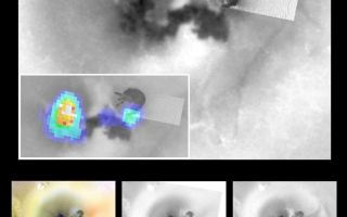 <h1>PIA02512:  Ongoing Geologic Activity at Prometheus Volcano, Io</h1><div class="PIA02512" lang="en" style="width:800px;text-align:left;margin:auto;background-color:#000;padding:10px;max-height:150px;overflow:auto;"><p>This collage of images shows the dizzying rate of geologic activity at one of the many erupting volcanoes on Jupiter's moon Io, as viewed by NASA's Galileo spacecraft during the closest-ever Io flyby on October 10, 1999. The top panel shows the best overall view of the Prometheus volcano, combining a picture at a resolution of 120 meters (400 feet) per picture element with a picture at a resolution of 1.5 kilometers (about one mile) per picture element. Inset within this panel is a smaller copy of the mosaic with a temperature map superimposed.</p><p>The Galileo camera took the pictures, while the temperatures were measured by the spacecraft's near infrared mapping spectrometer instrument. Combining these data, Galileo scientists have created a description of the eruption at Prometheus. The magma is stored in an underground chamber beneath the caldera (dark, bean-shaped feature) at the northeastern end of Prometheus (top right). The lava reaches the surface about 15 kilometers(10 miles) south of the caldera. This point is marked by the blue, eastern hot spot in the temperature map and by a streak of red, sulfur-rich material (see color panel on the lower left). From the volcanic vent, the lava travels almost 100 kilometers (60 miles) through lava tubes to the front of the flow. The exposed liquid lava produces the large high temperature area on the western end of Prometheus (color panel at lower left). A 100 kilometer(60 mile) tall plume of sulfur-dioxide rich gas also rises above these active lava flows. A smaller breakout of liquid lava midway along the tube forms a faint (purple) hot spot.</p><p>Scientists at the University of Arizona, compared the pictures taken on <a href="/catalog/PIA02505">July 3rd</a> and October 10th of this year. They found that changes (see middle and right lower panels) have occurred in the intervening 3 months. A breakout from the middle of the lava tube appears to have taken place within this three-month period, spreading a new dark deposit to the north of the older lava flows. It also appears that the gas discharge from the volcanic vent at the eastern end of the flow has increased. There is a new fan of dark material streaming out from this location. Furthermore, the new, bright crescent-shaped deposit across the middle of Prometheus suggests that the main (western) plume has been pushed aside by the increased gas release to the east.</p><a href="/figures/promsimplemap.jpg"></a><br>Map of Prometheus<p>North is to the top in all images and the sun is illuminating the surface from slightly to the left of overhead. All the images are centered at 2 degrees south and 154 degrees west. The top image has a resolution of 1.5 kilometers (about one mile) per picture element and the high-resolution inset has a resolution of 120 meters (390 feet). The color image at the bottom has a resolution of 2.6 kilometers (1.6 miles) per picture element. The two black and white image at the bottom have resolutions of 1.5 kilometers (about one mile) per picture element.</p><p>This image and other images and data received from Galileo are posted on the Galileo mission home page at <a href="http://solarsystem.nasa.gov/galileo/" target="_blank">http://solarsystem.nasa.gov/galileo/</a>. Background information and educational context for the images can be found at <a href="http://solarsystem.nasa.gov/planets/profile.cfm?Object=Jup_Io" target="_blank">http://galileo.jpl.nasa.gov/gallery/io.cfm</a>.</p><br /><br /><a href="http://photojournal.jpl.nasa.gov/catalog/PIA02512" onclick="window.open(this.href); return false;" title="Voir l'image 	 PIA02512:  Ongoing Geologic Activity at Prometheus Volcano, Io	  sur le site de la NASA">Voir l'image 	 PIA02512:  Ongoing Geologic Activity at Prometheus Volcano, Io	  sur le site de la NASA.</a></div>