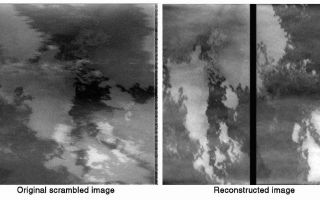 <h1>PIA02517:  Reconstruction of Scrambled Io Images</h1><div class="PIA02517" lang="en" style="width:800px;text-align:left;margin:auto;background-color:#000;padding:10px;max-height:150px;overflow:auto;"><p>This pair of images depicts the magic worked by JPL engineers to repair radiation damage to images taken by NASA's Galileo spacecraft camera during an October 10 close flyby of Jupiter's volcanic moon Io.</p><p>The majority of the Io images acquired by Galileo that day were taken in a camera mode in which 2x2 blocks of picture elements are supposed to be added together during readout of the image from the detector. Because the environment around Io has very high radiation, this mode was implemented to provide additional protection against corruption of the images due to radiation-induced noise. However, apparently due to accumulated radiation damage to the camera electronics, this readout mode did not function properly during the flyby. The effect was that the right and left sides of the images were added together during readout, rather than adjacent pairs of picture elements. This produced something akin to a double-exposed image.</p><p>Engineers figured out how the images had been garbled by carefully examining the images and the way the detector readout is commanded. Until recently, it was thought that repair of the images would be impossible. However, an innovative technique has just been developed at JPL for separating the two halves without introducing excessive errors. The scrambled raw data were unscrambled by a program developed using the LabVIEW software from National Instruments of Austin, TX. The image recovery results have been amazing. They allow for reliable analysis of the surface morphologies seen in the Io images.</p><p>The image shown here (left: -- original scrambled image; right -reconstructed image) covers a portion of the lava flows emanating from a<a href="/catalog/PIA02504">volcanic center on Io named Zamama</a>. The intricate, convoluted margins of the flows are characteristic of "pahoehoe" (smooth, ropy) lava flows seen on Earth, and provide information on how the lava erupted and advanced over the ground.</p><p>North is to the lower left of the picture and the Sun illuminates the surface from the lower left. The image, centered at 17.7 degrees latitude and 172.2 degrees longitude, covers an area approximately 16 by 16 kilometers (10 by 10 miles). The finest details that can be discerned in this picture are about 80 meters (260 feet) across. The image was taken on October 10, 1999 at a range of 1,800 kilometers (1,100 miles) by Galileo's onboard camera.</p><p>The Jet Propulsion Laboratory, Pasadena, CA, manages the Galileo mission for NASA's Office of Space Science, Washington, DC. JPL is a division of the California Institute of Technology in Pasadena. This image and other images and data received from Galileo are posted at <a href="http://solarsystem.nasa.gov/galileo/" target="_blank">http://solarsystem.nasa.gov/galileo/</a> Background information and educational context for the images can be found at <a href="http://solarsystem.nasa.gov/planets/profile.cfm?Object=Jup_Io" target="_blank">http://galileo.jpl.nasa.gov/gallery/io.cfm</a>.</p><br /><br /><a href="http://photojournal.jpl.nasa.gov/catalog/PIA02517" onclick="window.open(this.href); return false;" title="Voir l'image 	 PIA02517:  Reconstruction of Scrambled Io Images	  sur le site de la NASA">Voir l'image 	 PIA02517:  Reconstruction of Scrambled Io Images	  sur le site de la NASA.</a></div>