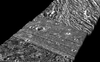 <h1>PIA02576:  Perspective view of Arbela Sulcus, Ganymede</h1><div class="PIA02576" lang="en" style="width:800px;text-align:left;margin:auto;background-color:#000;padding:10px;max-height:150px;overflow:auto;"><p>This view of Arbela Sulcus, a 24-kilometer-wide (15-mile-wide) region of furrows and ridges on Jupiter's moon Ganymede, shows its relationship to the dark terrain surrounding it. NASA's Galileo spacecraft took these pictures during its May 20, 2000, flyby of Ganymede.</p><p>Arbela Sulcus lies overall slightly lower than the dark terrain of Nicholson Regio, a 3,700 kilometers (3,300 mile) area in the southern hemisphere. However, along the eastern margin (bottom), a portion of the dark terrain (probably an ancient degraded impact crater) lies even lower than Arbela Sulcus. Scientists did not find bright icy material on Arbela Sulcus, indicating that this ridgy area was not created by watery volcanic activity. Instead, they found fine striations covering the surface, along with a series of broader highs and lows that resemble piano keys. This suggests that the movement of underlying tectonic plates deformed the surface.</p><p>Combining images from two observations taken from different viewing perspectives provides stereo topographic information, giving valuable clues as to the geologic history of a region.</p><p>North is to the right of the image. The Sun illuminates the surface from the west. The image, centered at ?15 degrees latitude and 347 degrees longitude, covers an area approximately 89 by 26 kilometers (55 by 16 miles). The image resolution is 70 meters (230 feet) per picture element. The images were taken on May 20, 2000, at a range of 3,350 kilometers (2,100 miles).</p><p>The Jet Propulsion Laboratory, Pasadena, Calif., manages the Galileo mission for NASA's Office of Space Science, Washington, D.C. JPL is a division of the California Institute of Technology in Pasadena.</p><p>This image and other images and data received from Galileo are posted on the Galileo mission home page at <a href="http://www.jpl.nasa.gov/galileo">http://www.jpl.nasa.gov/galileo</a>. The images were produced by German Aerospace Center (DLR),<a href="http://solarsystem.dlr.de/">http://solarsystem.dlr.de/</a> Background information and educational context for the images can be found at <a href="http://www2.jpl.nasa.gov/galileo/sepo/" target="_blank">http://www.jpl.nasa.gov/galileo/sepo</a><br /><br /><a href="http://photojournal.jpl.nasa.gov/catalog/PIA02576" onclick="window.open(this.href); return false;" title="Voir l'image 	 PIA02576:  Perspective view of Arbela Sulcus, Ganymede	  sur le site de la NASA">Voir l'image 	 PIA02576:  Perspective view of Arbela Sulcus, Ganymede	  sur le site de la NASA.</a></div>