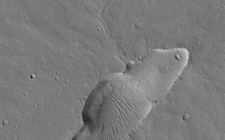 <h1>PIA03979:  Small Dusty Volcano</h1><div class="PIA03979" lang="en" style="width:540px;text-align:left;margin:auto;background-color:#000;padding:10px;max-height:150px;overflow:auto;"><p>3 July 2005<br />This Mars Global Surveyor (MGS) Mars Orbiter Camera (MOC) image shows a small, dust-covered, volcano in the Jovis Fossae region of Mars. While Mars is known for its extremely large volcanoes, such as Olympus Mons, many small volcanoes also occur on the red planet, particularly in the Tharsis region. This small volcano is a good example of those. It was originally found by members of the MGS Mars Orbiter Laser Altimeter (MOLA) team during the MGS primary mission. The volcano is old, and cratered. Its surface is mantled by dust, and its caldera (summit depression) has some dust-covered wind ripples on its floor.</p><p>Location near: 20.7°N, 111.3°W <br />Image width: ~3 km (~1.9 mi) <br />Illumination from: lower left <br />Season Northern Autumn  </p><br /><br /><a href="http://photojournal.jpl.nasa.gov/catalog/PIA03979" onclick="window.open(this.href); return false;" title="Voir l'image 	 PIA03979:  Small Dusty Volcano	  sur le site de la NASA">Voir l'image 	 PIA03979:  Small Dusty Volcano	  sur le site de la NASA.</a></div>
