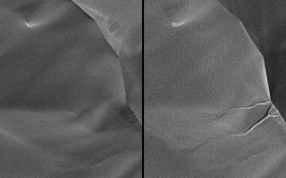 <h1>PIA04290:  New Gullies on Martian Sand Dune</h1><div class="PIA04290" lang="en" style="width:596px;text-align:left;margin:auto;background-color:#000;padding:10px;max-height:150px;overflow:auto;"><a href="/archive/PIA04290.gif"></a><a href="/figures/PIA04290_fig1.jpg"></a><b>Animation: <br />New Gullies on Martian Sand Dune</b><br /><br /><a href="http://photojournal.jpl.nasa.gov/catalog/PIA04290" onclick="window.open(this.href); return false;" title="Voir l'image 	 PIA04290:  New Gullies on Martian Sand Dune	  sur le site de la NASA">Voir l'image 	 PIA04290:  New Gullies on Martian Sand Dune	  sur le site de la NASA.</a></div>