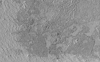 <h1>PIA04550:  Exhuming Platy Plains</h1><div class="PIA04550" lang="en" style="width:540px;text-align:left;margin:auto;background-color:#000;padding:10px;max-height:150px;overflow:auto;">MGS MOC Release No. MOC2-377, 31 May 2003<p>The vast plains of Mars located south of Cerberus and the Elysium volcanoes have a platy, textured surface thought to have formed by floods of thick mud or, more likely, very fluid lava. This Mars Global Surveyor (MGS) Mars Orbiter Camera (MOC) image shows that the platy plain--which is the darker surface covering most of the northern two-thirds of this picture--is being exhumed from beneath a brighter material. The small ridges in the bright material are yardangs, a landform created by wind erosion. Wind is slowly eroding the bright material away, revealing the darker, platy surface below. This area is located near 4.3°N, 208.5°W. Sunlight illuminates the scene from the left/lower left.<p><br /><br /><a href="http://photojournal.jpl.nasa.gov/catalog/PIA04550" onclick="window.open(this.href); return false;" title="Voir l'image 	 PIA04550:  Exhuming Platy Plains	  sur le site de la NASA">Voir l'image 	 PIA04550:  Exhuming Platy Plains	  sur le site de la NASA.</a></div>