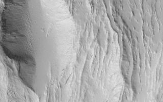 <h1>PIA04687:  Southeast Olympus Mons</h1><div class="PIA04687" lang="en" style="width:800px;text-align:left;margin:auto;background-color:#000;padding:10px;max-height:150px;overflow:auto;">MGS MOC Release No. MOC2-453, 15 August 2003<p />Olympus Mons is perhaps the largest volcano in the Solar System. It towers to more than 20 km above the martian datum--the elevation of 0 km--and it is wide enough to stretch east to west across the U.S. state of Arizona. This August 2003 Mars Global Surveyor (MGS) Mars Orbiter Camera (MOC) image shows some of the lava flows and leveed lava channels on the southeastern flank of Olympus Mons. These flows have been covered by a thick mantle of dust. The image is located near 14.4°N, 132.0°W and covers an area 3 km (1.9 mi) across at 1.5 m (5 ft.) per pixel. The scene is illuminated from the lower left.<br /><br /><a href="http://photojournal.jpl.nasa.gov/catalog/PIA04687" onclick="window.open(this.href); return false;" title="Voir l'image 	 PIA04687:  Southeast Olympus Mons	  sur le site de la NASA">Voir l'image 	 PIA04687:  Southeast Olympus Mons	  sur le site de la NASA.</a></div>