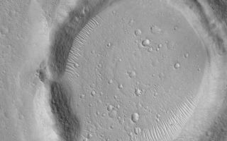 <h1>PIA04743:  Ascraeus Mons Pits</h1><div class="PIA04743" lang="en" style="width:799px;text-align:left;margin:auto;background-color:#000;padding:10px;max-height:150px;overflow:auto;">MGS MOC Release No. MOC2-482, 13 September 2003<p />This August 2003 Mars Global Surveyor (MGS) Mars Orbiter Camera (MOC) image shows a suite of collapse pits on the northeast flank of the volcano, Ascraeus Mons. These pits are aligned along the trend of faults that are not well exposed at the surface; the faults are concentric to the volcano summit. The image is located near 13.0°N, 103.2°W. This picture covers an area 3 km (1.9 mi) across and is illuminated by sunlight from the lower left.<br /><br /><a href="http://photojournal.jpl.nasa.gov/catalog/PIA04743" onclick="window.open(this.href); return false;" title="Voir l'image 	 PIA04743:  Ascraeus Mons Pits	  sur le site de la NASA">Voir l'image 	 PIA04743:  Ascraeus Mons Pits	  sur le site de la NASA.</a></div>