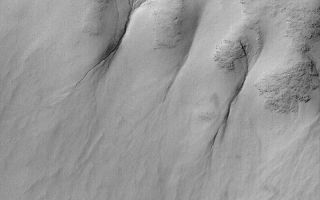 <h1>PIA05020:  Gullies in Galle</h1><div class="PIA05020" lang="en" style="width:800px;text-align:left;margin:auto;background-color:#000;padding:10px;max-height:150px;overflow:auto;"><p>25 December 2003<br />This Mars Global Surveyor (MGS) Mars Orbiter Camera (MOC) image shows gullies carved into a slope in southern Galle Crater, east of Argyre Planitia. These may have been carved by a liquid such as water. The slopes are part of the inner ring of rocky mountains uplifted by the asteroid or comet impact that formed Galle Crater. The crater is extremely ancient; the gullies are much more recent landforms. The picture is located near 51.8°S, 31.2°W, and covers an area 3 km (1.9 mi) wide. Sunlight illuminates the scene from the upper left.</p><br /><br /><a href="http://photojournal.jpl.nasa.gov/catalog/PIA05020" onclick="window.open(this.href); return false;" title="Voir l'image 	 PIA05020:  Gullies in Galle	  sur le site de la NASA">Voir l'image 	 PIA05020:  Gullies in Galle	  sur le site de la NASA.</a></div>