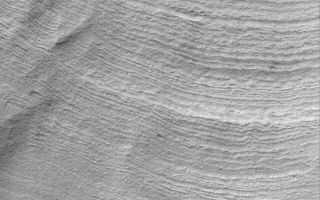 <h1>PIA05702:  Layered South Polar Slope</h1><div class="PIA05702" lang="en" style="width:547px;text-align:left;margin:auto;background-color:#000;padding:10px;max-height:150px;overflow:auto;">28 March 2004<br />This Mars Global Surveyor (MGS) Mars Orbiter Camera (MOC) image shows layers exposed in the walls of a crater-like form (only partially seen here) in the south polar region. These layers record some of the history of the martian south pole, although deciphering this record will require human or robotic explorers to get a closer view. The layered outcrop is located near 84.6°S, 359.6°W. The image covers an area about 3 km (1.9 mi) across. Sunlight illuminates the scene from the upper left.<br /><br /><a href="http://photojournal.jpl.nasa.gov/catalog/PIA05702" onclick="window.open(this.href); return false;" title="Voir l'image 	 PIA05702:  Layered South Polar Slope	  sur le site de la NASA">Voir l'image 	 PIA05702:  Layered South Polar Slope	  sur le site de la NASA.</a></div>