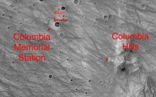 <h1>PIA05826:  Spirit's Mission From Beginning to End</h1><div class="PIA05826" lang="en" style="width:640px;text-align:left;margin:auto;background-color:#000;padding:10px;max-height:150px;overflow:auto;"><p>This image highlights the beginning--the Columbia Memorial Station--and possible end - the "Columbia Hills" - of the Mars Exploration Rover Spirit's journey. The image was taken by the camera on NASA's Mars Global Surveyor orbiter.</p><br /><br /><a href="http://photojournal.jpl.nasa.gov/catalog/PIA05826" onclick="window.open(this.href); return false;" title="Voir l'image 	 PIA05826:  Spirit's Mission From Beginning to End	  sur le site de la NASA">Voir l'image 	 PIA05826:  Spirit's Mission From Beginning to End	  sur le site de la NASA.</a></div>