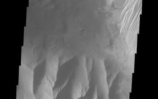 <h1>PIA05959:  Inter-Chasma Hills</h1><div class="PIA05959" lang="en" style="width:530px;text-align:left;margin:auto;background-color:#000;padding:10px;max-height:150px;overflow:auto;"><a href="/figures/PIA05959_fig1.jpg"> </a><br /><p>The Odyssey spacecraft has taken some great pictures of Valles Marineris, the largest canyon in the solar system. If this canyon were on Earth, it would stretch from New York to Los Angeles. For the next several weeks, the Image of the Day will tour some of the canyons that make up this vast system. We will start with Ius Chasma in the west, and end with Coprates Chasma to the east. For more information on Vallis Marineris, please see <a href="http://mars.jpl.nasa.gov/mep/science/vm.html">http://mars.jpl.nasa.gov/mep/science/vm.html</a>.</p><p>The central part of this image shows the hills that are found between Ophir Chasma (northern part) and Candor Chasma. Multiple slides, dunes, and wind-eroded surfaces are present in this area.</p>Image information: VIS instrument. Latitude -4.6, Longitude 287.4 East (72.6 West). 19 meter/pixel resolution.</p><p>Note: this THEMIS visual image has not been radiometrically nor geometrically calibrated for this preliminary release. An empirical correction has been performed to remove instrumental effects. A linear shift has been applied in the cross-track and down-track direction to approximate spacecraft and planetary motion. Fully calibrated and geometrically projected images will be released through the Planetary Data System in accordance with Project policies at a later time.</p><p>NASA's Jet Propulsion Laboratory manages the 2001 Mars Odyssey mission for NASA's Office of Space Science, Washington, D.C. The Thermal Emission Imaging System (THEMIS) was developed by Arizona State University, Tempe, in collaboration with Raytheon Santa Barbara Remote Sensing. The THEMIS investigation is led by Dr. Philip Christensen at Arizona State University. Lockheed Martin Astronautics, Denver, is the prime contractor for the Odyssey project, and developed and built the orbiter. Mission operations are conducted jointly from Lockheed Martin and from JPL, a division of the California Institute of Technology in Pasadena.</p><br /><br /><a href="http://photojournal.jpl.nasa.gov/catalog/PIA05959" onclick="window.open(this.href); return false;" title="Voir l'image 	 PIA05959:  Inter-Chasma Hills	  sur le site de la NASA">Voir l'image 	 PIA05959:  Inter-Chasma Hills	  sur le site de la NASA.</a></div>