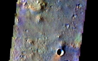 <h1>PIA06000:  Crater Ejecta</h1><div class="PIA06000" lang="en" style="width:610px;text-align:left;margin:auto;background-color:#000;padding:10px;max-height:150px;overflow:auto;"><a href="/figures/PIA06000_fig1.jpg"> </a><br /><p>Released 21 May 2004</br>This image of ejecta (top-left) from a rampart crater was acquired March 3, 2003, during northern summer.</p><p>The THEMIS VIS camera is capable of capturing color images of the martian surface using its five different color filters. In this mode of operation, the spatial resolution and coverage of the image must be reduced to accommodate the additional data volume produced from the use of multiple filters. To make a color image, three of the five filter images (each in grayscale) are selected. Each is contrast enhanced and then converted to a red, green, or blue intensity image. These three images are then combined to produce a full color, single image. Because the THEMIS color filters don't span the full range of colors seen by the human eye, a color THEMIS image does not represent true color. Also, because each single-filter image is contrast enhanced before inclusion in the three-color image, the apparent color variation of the scene is exaggerated. Nevertheless, the color variation that does appear is representative of some change in color, however subtle, in the actual scene. Note that the long edges of THEMIS color images typically contain color artifacts that do not represent surface variation.</p><p>Image information: VIS instrument. Latitude 25.9, Longitude 322 East (38 West). 38 meter/pixel resolution.</p><p>Note: this THEMIS visual image has not been radiometrically nor geometrically calibrated for this preliminary release. An empirical correction has been performed to remove instrumental effects. A linear shift has been applied in the cross-track and down-track direction to approximate spacecraft and planetary motion. Fully calibrated and geometrically projected images will be released through the Planetary Data System in accordance with Project policies at a later time.</p><p>NASA's Jet Propulsion Laboratory manages the 2001 Mars Odyssey mission for NASA's Office of Space Science, Washington, D.C. The Thermal Emission Imaging System (THEMIS) was developed by Arizona State University, Tempe, in collaboration with Raytheon Santa Barbara Remote Sensing. The THEMIS investigation is led by Dr. Philip Christensen at Arizona State University. Lockheed Martin Astronautics, Denver, is the prime contractor for the Odyssey project, and developed and built the orbiter. Mission operations are conducted jointly from Lockheed Martin and from JPL, a division of the California Institute of Technology in Pasadena.</p><br /><br /><a href="http://photojournal.jpl.nasa.gov/catalog/PIA06000" onclick="window.open(this.href); return false;" title="Voir l'image 	 PIA06000:  Crater Ejecta	  sur le site de la NASA">Voir l'image 	 PIA06000:  Crater Ejecta	  sur le site de la NASA.</a></div>
