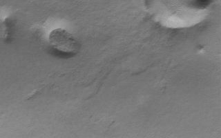 <h1>PIA06103:  South Polar Hills</h1><div class="PIA06103" lang="en" style="width:800px;text-align:left;margin:auto;background-color:#000;padding:10px;max-height:150px;overflow:auto;"><p>28 January 2006<br />This Mars Global Surveyor (MGS) Mars Orbiter Camera (MOC) image shows a summer scene from the south polar region of Mars. The circular feature in the northeast (upper right) corner of the image is an old meteor impact crater that has been partially filled and buried. The cone-shaped hill that occurs within the crater on its east (right) side is a remnant of material that once covered and completely buried the crater. Perhaps beneath the surfaces in the rest of the image there are other craters that have been filled and buried such that we cannot know, from an image, that they ever existed. The theme of filled, buried, and exhumed craters is one that repeats itself -- over and over again -- all over Mars.</p><p>Location near: 80.3°S, 286.1°W <br />Image width: ~3 km (~1.9 mi) <br />Illumination from: upper left <br />Season: Southern Summer </p><br /><br /><a href="http://photojournal.jpl.nasa.gov/catalog/PIA06103" onclick="window.open(this.href); return false;" title="Voir l'image 	 PIA06103:  South Polar Hills	  sur le site de la NASA">Voir l'image 	 PIA06103:  South Polar Hills	  sur le site de la NASA.</a></div>