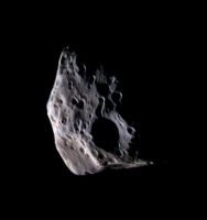 <h1>PIA06226:  Epimetheus: Up-Close and Colorful</h1><div class="PIA06226" lang="en" style="width:701px;text-align:left;margin:auto;background-color:#000;padding:10px;max-height:150px;overflow:auto;"><p>With this false-color view, Cassini presents the closest look yet at Saturn's small moon Epimetheus (epp-ee-MEE-thee-uss).</p><p>The color of Epimetheus in this view appears to vary in a non-uniform way across the different facets of the moon's irregular surface. Usually, color differences among planetary terrains identify regional variations in the chemical composition of surface materials. However, surface color variations can also be caused by wavelength-dependent differences in the way a particular material reflects light at different lighting angles. The color variation in this false-color view suggests such "photometric effects" because the surface appears to have a more bluish cast in areas where sunlight strikes the surface at greater angles.</p><p>This false color view combines images obtained using filters sensitive to ultraviolet, polarized green and infrared light. The images were taken at a Sun-Epimetheus-spacecraft, or phase, angle of 115 degrees, thus part of the moon is in shadow to the right. This view shows an area seen only very obliquely by NASA's Voyager spacecraft. The scene has been rotated so that north on Epimetheus is up.</p><p>The slightly reddish feature in the lower left is a crater named Pollux. The large crater just below center is Hilairea, which has a diameter of about 33 kilometers (21 miles).</p><p>At 116 kilometers (72 miles) across, Epimetheus is slightly smaller than its companion moon, Janus (181 kilometers, or 113 miles across), which orbits at essentially the same distance from Saturn.</p><p>The images for this color composite were obtained with the Cassini spacecraft narrow-angle camera on March 30, 2005, at a distance of approximately 74,600 kilometers (46,350 miles) from Epimetheus. Resolution in the original images was about 450 meters (1,480 feet) per pixel. This view has been magnified by a factor of two to aid visibility.</p><p>The Cassini-Huygens mission is a cooperative project of NASA, the European Space Agency and the Italian Space Agency. The Jet Propulsion Laboratory, a division of the California Institute of Technology in Pasadena, manages the mission for NASA's Science Mission Directorate, Washington, D.C. The Cassini orbiter and its two onboard cameras were designed, developed and assembled at JPL. The imaging team is based at the Space Science Institute, Boulder, Colo.</p><p>For more information about the Cassini-Huygens mission visit <a href="http://saturn.jpl.nasa.gov">http://saturn.jpl.nasa.gov</a>. For additional images visit the Cassini imaging team homepage <a href="http://ciclops.org">http://ciclops.org</a>.</p><br /><br /><a href="http://photojournal.jpl.nasa.gov/catalog/PIA06226" onclick="window.open(this.href); return false;" title="Voir l'image 	 PIA06226:  Epimetheus: Up-Close and Colorful	  sur le site de la NASA">Voir l'image 	 PIA06226:  Epimetheus: Up-Close and Colorful	  sur le site de la NASA.</a></div>