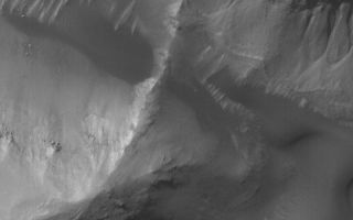 <h1>PIA06292:  Gullies and Dunes</h1><div class="PIA06292" lang="en" style="width:800px;text-align:left;margin:auto;background-color:#000;padding:10px;max-height:150px;overflow:auto;"><p>2 June 2004<br />This 1.5 meters (5 ft.) per pixel Mars Global Surveyor (MGS) Mars Orbiter Camera (MOC) image of gullies and dunes in a crater near Gorgonum Chaos was acquired in late May 2004. The gullies may have formed by a combination of processes. Many middle- and polar-latitude gullies such as these are thought to form both by mass movement of dry materials and action of liquid water. Some investigators suggest alternative fluids such as carbon dioxide. Still others make a case that no fluid was involved at all. Some gullies on Mars show clear association with subsurface layering and undermining of those layers; they also show banked channels; these kinds of observations are usually taken in support of the water hypothesis. The crater in which the landforms shown here occur is located at 37.5°S, 169.3°W. This image covers an area about 1.5 km (0.9 mi) across. The scene is illuminated by sunlight from the upper left.</p><br /><br /><a href="http://photojournal.jpl.nasa.gov/catalog/PIA06292" onclick="window.open(this.href); return false;" title="Voir l'image 	 PIA06292:  Gullies and Dunes	  sur le site de la NASA">Voir l'image 	 PIA06292:  Gullies and Dunes	  sur le site de la NASA.</a></div>