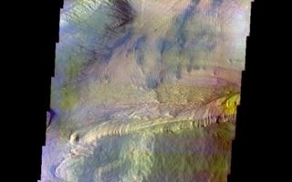 <h1>PIA06371:  Ceti Mensa</h1><div class="PIA06371" lang="en" style="width:509px;text-align:left;margin:auto;background-color:#000;padding:10px;max-height:150px;overflow:auto;"><a href="/figures/PIA06371_fig1.jpg"> </a><br /><p>Released 1 June 2004</br>This image was collected January 29, 2004 during southern summer season. The local time at the image location was about 4 pm. The image shows an area in the Ceti Mensa region.</p><p>The THEMIS VIS camera is capable of capturing color images of the martian surface using its five different color filters. In this mode of operation, the spatial resolution and coverage of the image must be reduced to accommodate the additional data volume produced from the use of multiple filters. To make a color image, three of the five filter images (each in grayscale) are selected. Each is contrast enhanced and then converted to a red, green, or blue intensity image. These three images are then combined to produce a full color, single image. Because the THEMIS color filters don't span the full range of colors seen by the human eye, a color THEMIS image does not represent true color. Also, because each single-filter image is contrast enhanced before inclusion in the three-color image, the apparent color variation of the scene is exaggerated. Nevertheless, the color variation that does appear is representative of some change in color, however subtle, in the actual scene. Note that the long edges of THEMIS color images typically contain color artifacts that do not represent surface variation.</p><p>Image information: VIS instrument. Latitude -5.2, Longitude 283.6 East (76.4 West). 38 meter/pixel resolution.</p><p>Note: this THEMIS visual image has not been radiometrically nor geometrically calibrated for this preliminary release. An empirical correction has been performed to remove instrumental effects. A linear shift has been applied in the cross-track and down-track direction to approximate spacecraft and planetary motion. Fully calibrated and geometrically projected images will be released through the Planetary Data System in accordance with Project policies at a later time.</p><p>NASA's Jet Propulsion Laboratory manages the 2001 Mars Odyssey mission for NASA's Office of Space Science, Washington, D.C. The Thermal Emission Imaging System (THEMIS) was developed by Arizona State University, Tempe, in collaboration with Raytheon Santa Barbara Remote Sensing. The THEMIS investigation is led by Dr. Philip Christensen at Arizona State University. Lockheed Martin Astronautics, Denver, is the prime contractor for the Odyssey project, and developed and built the orbiter. Mission operations are conducted jointly from Lockheed Martin and from JPL, a division of the California Institute of Technology in Pasadena.</p><br /><br /><a href="http://photojournal.jpl.nasa.gov/catalog/PIA06371" onclick="window.open(this.href); return false;" title="Voir l'image 	 PIA06371:  Ceti Mensa	  sur le site de la NASA">Voir l'image 	 PIA06371:  Ceti Mensa	  sur le site de la NASA.</a></div>