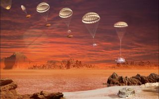 <h1>PIA06434:  Huygens Descent Sequence (Artist's Concept)</h1><div class="PIA06434" lang="en" style="width:800px;text-align:left;margin:auto;background-color:#000;padding:10px;max-height:150px;overflow:auto;"><a href="/archive/PIA06434.mov"></a><b><br />Click on image for the<br />Huygens Descent Sequence animation</b></p>The artist's concept shows the European Space Agency's Huygens probe descent sequence. The animation shows the Huygens probe's entry, descent and landing, with the descent imager/spectral radiometer lamp turned on at the end.</p><p>The probe was delivered to Saturn's moon Titan by the Cassini spacecraft, which is managed by NASA's Jet Propulsion Laboratory, Pasadena, Calif. NASA supplied two instruments on the probe, the descent imager/spectral radiometer and the gas chromatograph mass spectrometer. </p><p>The Cassini-Huygens mission is a cooperative project of NASA, the European Space Agency and the Italian Space Agency. The Jet Propulsion Laboratory, a division of the California Institute of Technology in Pasadena, manages the mission for NASA's Science Mission Directorate, Washington, D.C. </p><p>For more information about the Cassini-Huygens mission visit <a href="http://saturn.jpl.nasa.gov">http://saturn.jpl.nasa.gov</a>.</p><br /><br /><a href="http://photojournal.jpl.nasa.gov/catalog/PIA06434" onclick="window.open(this.href); return false;" title="Voir l'image 	 PIA06434:  Huygens Descent Sequence (Artist's Concept)	  sur le site de la NASA">Voir l'image 	 PIA06434:  Huygens Descent Sequence (Artist's Concept)	  sur le site de la NASA.</a></div>