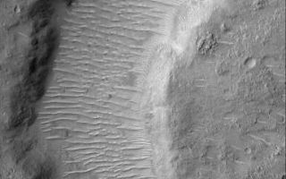 <h1>PIA06884:  Valley Segment</h1><div class="PIA06884" lang="en" style="width:386px;text-align:left;margin:auto;background-color:#000;padding:10px;max-height:150px;overflow:auto;"><p>25 September 2004<br />This Mars Global Surveyor (MGS) Mars Orbiter Camera (MOC) image shows a small segment of a martian valley located near 0.5°N, 246.4°W. The valley floor is covered by a plethora of large, windblown ripples. The image covers an area approximately 3 km (1.9 mi) across and is illuminated by sunlight from the upper left.</p><br /><br /><a href="http://photojournal.jpl.nasa.gov/catalog/PIA06884" onclick="window.open(this.href); return false;" title="Voir l'image 	 PIA06884:  Valley Segment	  sur le site de la NASA">Voir l'image 	 PIA06884:  Valley Segment	  sur le site de la NASA.</a></div>