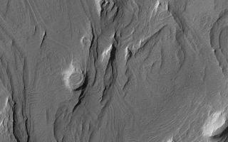 <h1>PIA07278:  Layers in Candor</h1><div class="PIA07278" lang="en" style="width:566px;text-align:left;margin:auto;background-color:#000;padding:10px;max-height:150px;overflow:auto;"><p>16 January 2004<br >This Mars Global Surveyor (MGS) Mars Orbiter Camera (MOC) image shows layered rocks--in some areas eroded by wind to form yardangs--in eastern Candor Chasma, one of the troughs of the Valles Marineris system. The circular feature near the center of the image is a filled and partially-exhumed impact crater. The image covers an area about 3 km (1.9 mi) wide and is illuminated by sunlight from the upper left. These features are located near 8.1°S, 66.9°W.</p><br /><br /><a href="http://photojournal.jpl.nasa.gov/catalog/PIA07278" onclick="window.open(this.href); return false;" title="Voir l'image 	 PIA07278:  Layers in Candor	  sur le site de la NASA">Voir l'image 	 PIA07278:  Layers in Candor	  sur le site de la NASA.</a></div>