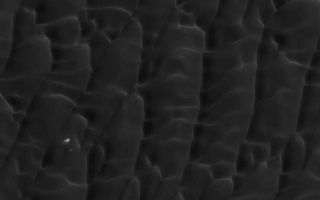 <h1>PIA07282:  Dark Polar Dunes</h1><div class="PIA07282" lang="en" style="width:630px;text-align:left;margin:auto;background-color:#000;padding:10px;max-height:150px;overflow:auto;"><p>20 January 2004<br >This Mars Global Surveyor (MGS) Mars Orbiter Camera (MOC) image, acquired during northern summer in December 2004, shows dark, windblown sand dunes in the north polar region of Mars. A vast sea of sand dunes nearly surrounds the north polar cap. These landforms are located near 80.3°N, 144.1°W. Light-toned features in the image are exposures of the substrate that underlies the dune field. The image covers an area about 3 km (1.9 mi) wide and is illuminated by sunlight from the lower left.</p><br /><br /><a href="http://photojournal.jpl.nasa.gov/catalog/PIA07282" onclick="window.open(this.href); return false;" title="Voir l'image 	 PIA07282:  Dark Polar Dunes	  sur le site de la NASA">Voir l'image 	 PIA07282:  Dark Polar Dunes	  sur le site de la NASA.</a></div>