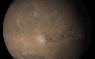 <h1>PIA07423:  Mars at Ls 176°: Tharsis</h1><div class="PIA07423" lang="en" style="width:640px;text-align:left;margin:auto;background-color:#000;padding:10px;max-height:150px;overflow:auto;"><p>1 March 2005 <br />This picture is a composite of Mars Global Surveyor (MGS) Mars Orbiter Camera (MOC) daily global images acquired at Ls 176° during a previous Mars year. This month, Mars looks similar, as Ls 176° occurs in mid-March 2005. The picture shows the Tharsis face of Mars. Over the course of the month, additional faces of Mars as it appears at this time of year are being posted for MOC Picture of the Day. Ls, solar longitude, is a measure of the time of year on Mars. Mars travels 360° around the Sun in 1 Mars year. The year begins at Ls 0°, the start of northern spring and southern autumn.</p><p>Season: Northern Summer/Southern Winter</p><br /><br /><a href="http://photojournal.jpl.nasa.gov/catalog/PIA07423" onclick="window.open(this.href); return false;" title="Voir l'image 	 PIA07423:  Mars at Ls 176°: Tharsis	  sur le site de la NASA">Voir l'image 	 PIA07423:  Mars at Ls 176°: Tharsis	  sur le site de la NASA.</a></div>