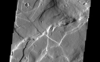 <h1>PIA07812:  Compounded Fractures</h1><div class="PIA07812" lang="en" style="width:540px;text-align:left;margin:auto;background-color:#000;padding:10px;max-height:150px;overflow:auto;"><a href="/figures/PIA07812_fig1.jpg"></a><br /><p>This VIS image taken in the region east of Alba Patera shows the complex relations that can occur in regions of multiple structural events. There are fractures and graben in this area that intersect at multiple angles.</p><p>Image information: VIS instrument. Latitude 43.2, Longitude 269.4 East (90.6 West). 19 meter/pixel resolution.</p><p>Note: this THEMIS visual image has not been radiometrically nor geometrically calibrated for this preliminary release. An empirical correction has been performed to remove instrumental effects. A linear shift has been applied in the cross-track and down-track direction to approximate spacecraft and planetary motion. Fully calibrated and geometrically projected images will be released through the Planetary Data System in accordance with Project policies at a later time.</p><p>NASA's Jet Propulsion Laboratory manages the 2001 Mars Odyssey mission for NASA's Office of Space Science, Washington, D.C. The Thermal Emission Imaging System (THEMIS) was developed by Arizona State University, Tempe, in collaboration with Raytheon Santa Barbara Remote Sensing. The THEMIS investigation is led by Dr. Philip Christensen at Arizona State University. Lockheed Martin Astronautics, Denver, is the prime contractor for the Odyssey project, and developed and built the orbiter. Mission operations are conducted jointly from Lockheed Martin and from JPL, a division of the California Institute of Technology in Pasadena.</p><br /><br /><a href="http://photojournal.jpl.nasa.gov/catalog/PIA07812" onclick="window.open(this.href); return false;" title="Voir l'image 	 PIA07812:  Compounded Fractures	  sur le site de la NASA">Voir l'image 	 PIA07812:  Compounded Fractures	  sur le site de la NASA.</a></div>