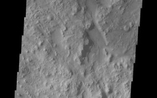 <h1>PIA07831:  Sand Sheet on Crater Floor</h1><div class="PIA07831" lang="en" style="width:527px;text-align:left;margin:auto;background-color:#000;padding:10px;max-height:150px;overflow:auto;"><a href="/figures/PIA07831_fig1.jpg"></a><br /><p>Our topic for the weeks of April 4 and April 11 is dunes on Mars. We will look at the north polar sand sea and at isolated dune fields at lower latitudes. Sand seas on Earth are often called "ergs," an Arabic name for dune field. A sand sea differs from a dune field in two ways: 1) a sand sea has a large regional extent, and 2) the individual dunes are large in size and complex in form.</p><p>As with yesterday's image, this dune field is located inside a crater, in this case an unnamed crater at 26 degrees North latitude. In this VIS image the dunes are coalescing into a sand sheet, note the lack of dune forms to the north of the small hills. The presence of ridges and hills in the area is affecting the dune shapes.</p><p>Image information: VIS instrument. Latitude 26.4, Longitude 62.7 East (297.3 West). 19 meter/pixel resolution.</p><p>Note: this THEMIS visual image has not been radiometrically nor geometrically calibrated for this preliminary release. An empirical correction has been performed to remove instrumental effects. A linear shift has been applied in the cross-track and down-track direction to approximate spacecraft and planetary motion. Fully calibrated and geometrically projected images will be released through the Planetary Data System in accordance with Project policies at a later time.</p><p>NASA's Jet Propulsion Laboratory manages the 2001 Mars Odyssey mission for NASA's Office of Space Science, Washington, D.C. The Thermal Emission Imaging System (THEMIS) was developed by Arizona State University, Tempe, in collaboration with Raytheon Santa Barbara Remote Sensing. The THEMIS investigation is led by Dr. Philip Christensen at Arizona State University. Lockheed Martin Astronautics, Denver, is the prime contractor for the Odyssey project, and developed and built the orbiter. Mission operations are conducted jointly from Lockheed Martin and from JPL, a division of the California Institute of Technology in Pasadena.</p><br /><br /><a href="http://photojournal.jpl.nasa.gov/catalog/PIA07831" onclick="window.open(this.href); return false;" title="Voir l'image 	 PIA07831:  Sand Sheet on Crater Floor	  sur le site de la NASA">Voir l'image 	 PIA07831:  Sand Sheet on Crater Floor	  sur le site de la NASA.</a></div>