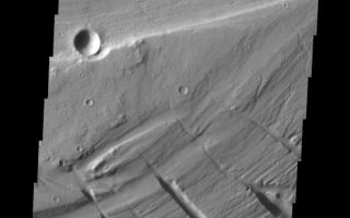 <h1>PIA07866:  Multidepth Channels</h1><div class="PIA07866" lang="en" style="width:539px;text-align:left;margin:auto;background-color:#000;padding:10px;max-height:150px;overflow:auto;"><a href="/figures/PIA07866_fig1.jpg"></a><br /><p>Kasei Vallis is our topic for the weeks of April 18 and 25. Originating on the margin of Lunae Planum, the Kasei Vallis complex contains two main channels that run east-west across Tempe Terra and empty into Chryse Planitia. During the week of April 18th we will concentrate on the northern branch of Kasei Vallis. The week of April 25 will be devoted to the southern branch.</p><p>The formation of Kasei Vallis is still being studied and several theories exist. It is thought that volcanic subsurfaceing heating in the Tharsis/Lunae Planum region resulted in a release of water, which carved the channels and produced the landforms seen within the channels. One theory is that this was a one-time catastropic event, another theory speculates that several flooding events occurred over a long time period. Others have proposed that some of the landforms (especially scour marks and teardropshaped "islands") are the result of glacial flow rather than liquid flow. Teardrop shaped islands are common in terrestrial rivers, where the water is eroding material in the channel. A glacial feature called a <a href="http://www.zephryus.demon.co.uk/geography/resources/glaciers/drum.html">drumlin</a> has the exact sameshape, but is formed by deposition beneath continental glaciers.</p><p>This VIS image shows that channels were cut down to many different depths, which may indicate several episodes of flooding. Note the variety of textures seen on the different surfaces.</p><p>Image information: VIS instrument. Latitude 26.5, Longitude 289.9 East (70.1 West). 19 meter/pixel resolution.</p><p>Note: this THEMIS visual image has not been radiometrically nor geometrically calibrated for this preliminary release. An empirical correction has been performed to remove instrumental effects. A linear shift has been applied in the cross-track and down-track direction to approximate spacecraft and planetary motion. Fully calibrated and geometrically projected images will be released through the Planetary Data System in accordance with Project policies at a later time.</p><p>NASA's Jet Propulsion Laboratory manages the 2001 Mars Odyssey mission for NASA's Office of Space Science, Washington, D.C. The Thermal Emission Imaging System (THEMIS) was developed by Arizona State University, Tempe, in collaboration with Raytheon Santa Barbara Remote Sensing. The THEMIS investigation is led by Dr. Philip Christensen at Arizona State University. Lockheed Martin Astronautics, Denver, is the prime contractor for the Odyssey project, and developed and built the orbiter. Mission operations are conducted jointly from Lockheed Martin and from JPL, a division of the California Institute of Technology in Pasadena.</p><br /><br /><a href="http://photojournal.jpl.nasa.gov/catalog/PIA07866" onclick="window.open(this.href); return false;" title="Voir l'image 	 PIA07866:  Multidepth Channels	  sur le site de la NASA">Voir l'image 	 PIA07866:  Multidepth Channels	  sur le site de la NASA.</a></div>