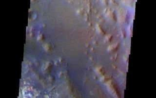 <h1>PIA07957:  Mawrth Valles</h1><div class="PIA07957" lang="en" style="width:525px;text-align:left;margin:auto;background-color:#000;padding:10px;max-height:150px;overflow:auto;"><a href="/figures/PIA07957_fig1.jpg"></a><br /><p>The THEMIS VIS camera is capable of capturing color images of the Martian surface using five different color filters. In this mode of operation, the spatial resolution and coverage of the image must be reduced to accommodate the additional data volume produced from using multiple filters. To make a color image, three of the five filter images (each in grayscale) are selected. Each is contrast enhanced and then converted to a red, green, or blue intensity image. These three images are then combined to produce a full color, single image. Because the THEMIS color filters don't span the full range of colors seen by the human eye, a color THEMIS image does not represent true color. Also, because each single-filter image is contrast enhanced before inclusion in the three-color image, the apparent color variation of the scene is exaggerated. Nevertheless, the color variation that does appear is representative of some change in color, however subtle, in the actual scene. Note that the long edges of THEMIS color images typically contain color artifacts that do not represent surface variation.</p><p>This false color image of an old channel floor and surrounding highlands is located in the lower reach of Mawrth Valles. This image was collected during the Northern Spring season.</p><p>Image information: VIS instrument. Latitude 25.7, Longitude 341.2 East (18.8 West). 35 meter/pixel resolution.</p><p>Note: this THEMIS visual image has not been radiometrically nor geometrically calibrated for this preliminary release. An empirical correction has been performed to remove instrumental effects. A linear shift has been applied in the cross-track and down-track direction to approximate spacecraft and planetary motion. Fully calibrated and geometrically projected images will be released through the Planetary Data System in accordance with Project policies at a later time.</p><p>NASA's Jet Propulsion Laboratory manages the 2001 Mars Odyssey mission for NASA's Office of Space Science, Washington, D.C. The Thermal Emission Imaging System (THEMIS) was developed by Arizona State University, Tempe, in collaboration with Raytheon Santa Barbara Remote Sensing. The THEMIS investigation is led by Dr. Philip Christensen at Arizona State University. Lockheed Martin Astronautics, Denver, is the prime contractor for the Odyssey project, and developed and built the orbiter. Mission operations are conducted jointly from Lockheed Martin and from JPL, a division of the California Institute of Technology in Pasadena.</p><br /><br /><a href="http://photojournal.jpl.nasa.gov/catalog/PIA07957" onclick="window.open(this.href); return false;" title="Voir l'image 	 PIA07957:  Mawrth Valles	  sur le site de la NASA">Voir l'image 	 PIA07957:  Mawrth Valles	  sur le site de la NASA.</a></div>
