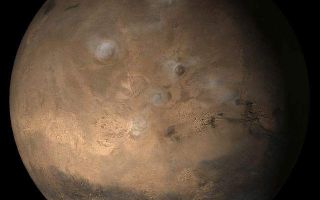 <h1>PIA08431:  Mars at Ls 53°: Tharsis</h1><div class="PIA08431" lang="en" style="width:640px;text-align:left;margin:auto;background-color:#000;padding:10px;max-height:150px;overflow:auto;"><p>2 May 2006<br />This picture is a composite of Mars Global Surveyor (MGS) Mars Orbiter Camera (MOC) daily global images acquired at Ls 53° during a previous Mars year. This month, Mars looks similar, as Ls 53° occurs in mid-May 2006. The picture shows the Tharsis face of Mars. Over the course of the month, additional faces of Mars as it appears at this time of year are being posted for MOC Picture of the Day. Ls, solar longitude, is a measure of the time of year on Mars. Mars travels 360° around the Sun in 1 Mars year. The year begins at Ls 0°, the start of northern spring and southern autumn.</p><p>Season: Northern Spring/Southern Autumn </p><br /><br /><a href="http://photojournal.jpl.nasa.gov/catalog/PIA08431" onclick="window.open(this.href); return false;" title="Voir l'image 	 PIA08431:  Mars at Ls 53°: Tharsis	  sur le site de la NASA">Voir l'image 	 PIA08431:  Mars at Ls 53°: Tharsis	  sur le site de la NASA.</a></div>
