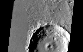 <h1>PIA08479:  Ejecta and Lava</h1><div class="PIA08479" lang="en" style="width:572px;text-align:left;margin:auto;background-color:#000;padding:10px;max-height:150px;overflow:auto;"><p><a href="/figures/PIA08479_fig1.jpg"></a><br><b>Context image for PIA08479<br />Ejecta and Lava</b></p><p>Located on the eastern edge of the Tharsis region, this crater has had half of its ejecta covered by lava flows.<p>Image information: VIS instrument. Latitude 16.5N, Longitude 280.8E. 18 meter/pixel resolution.</p><p>Please see the <a href="http://themis.asu.edu/terms" target="_blank">THEMIS Data Citation Note</a> for details on crediting THEMIS images. </p><p>Note: this THEMIS visual image has not been radiometrically nor geometrically calibrated for this preliminary release. An empirical correction has been performed to remove instrumental effects. A linear shift has been applied in the cross-track and down-track direction to approximate spacecraft and planetary motion. Fully calibrated and geometrically projected images will be released through the Planetary Data System in accordance with Project policies at a later time.</p><p>NASA's Jet Propulsion Laboratory manages the 2001 Mars Odyssey mission for NASA's Office of Space Science, Washington, D.C. The Thermal Emission Imaging System (THEMIS) was developed by Arizona State University, Tempe, in collaboration with Raytheon Santa Barbara Remote Sensing. The THEMIS investigation is led by Dr. Philip Christensen at Arizona State University. Lockheed Martin Astronautics, Denver, is the prime contractor for the Odyssey project, and developed and built the orbiter. Mission operations are conducted jointly from Lockheed Martin and from JPL, a division of the California Institute of Technology in Pasadena.</p><br /><br /><a href="http://photojournal.jpl.nasa.gov/catalog/PIA08479" onclick="window.open(this.href); return false;" title="Voir l'image 	 PIA08479:  Ejecta and Lava	  sur le site de la NASA">Voir l'image 	 PIA08479:  Ejecta and Lava	  sur le site de la NASA.</a></div>