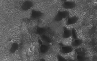 <h1>PIA08492:  Ripples and Dunes</h1><div class="PIA08492" lang="en" style="width:800px;text-align:left;margin:auto;background-color:#000;padding:10px;max-height:150px;overflow:auto;"><p>27 May 2006<br />This Mars Global Surveyor (MGS) Mars Orbiter Camera (MOC) image shows dark sand dunes on the floor of an impact crater west of Hellas Planitia. Portions of the crater floor are exposed near the center and lower right corner of the image but, in general, the floor is covered by large, windblown ripples. The dark dune sand typically covers ripples, indicating that the dunes are younger and made of a more mobile material.</p><p>Location near: 43.7°S, 320.4°W <br />Image width: ~3 km (~1.9 mi) <br />Illumination from: upper left <br />Season: Southern Summer </p><br /><br /><a href="http://photojournal.jpl.nasa.gov/catalog/PIA08492" onclick="window.open(this.href); return false;" title="Voir l'image 	 PIA08492:  Ripples and Dunes	  sur le site de la NASA">Voir l'image 	 PIA08492:  Ripples and Dunes	  sur le site de la NASA.</a></div>