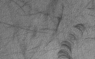 <h1>PIA08716:  Devil's Scratches</h1><div class="PIA08716" lang="en" style="width:512px;text-align:left;margin:auto;background-color:#000;padding:10px;max-height:150px;overflow:auto;"><p>31 August 2006<br />This Mars Global Surveyor (MGS) Mars Orbiter Camera (MOC) image shows streaks and scratch marks made in a thin coating of dust on the martian surface in the southern hemisphere. These streaks were made by passing dust devils during the summer season.</p><p>Location near: 62.6°S, 89.0°W <br />Image width: ~3 km (~1.9 mi) <br />Illumination from: upper left <br />Season: Southern Summer </p><br /><br /><a href="http://photojournal.jpl.nasa.gov/catalog/PIA08716" onclick="window.open(this.href); return false;" title="Voir l'image 	 PIA08716:  Devil's Scratches	  sur le site de la NASA">Voir l'image 	 PIA08716:  Devil's Scratches	  sur le site de la NASA.</a></div>