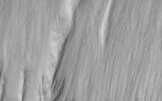 <h1>PIA08758:  Mars Slide Show</h1><div class="PIA08758" lang="en" style="width:267px;text-align:left;margin:auto;background-color:#000;padding:10px;max-height:150px;overflow:auto;"><p>15 September 2006<br />This Mars Global Surveyor (MGS) Mars Orbiter Camera (MOC) image shows a landslide that occurred off of a steep slope in Tithonium Chasma, part of the vast Valles Marineris trough system.</p><p>Location near: 4.8°S, 84.6°W <br />Image width: ~3 km (~1.9 mi) <br />Illumination from: upper left <br />Season: Southern Autumn </p><br /><br /><a href="http://photojournal.jpl.nasa.gov/catalog/PIA08758" onclick="window.open(this.href); return false;" title="Voir l'image 	 PIA08758:  Mars Slide Show	  sur le site de la NASA">Voir l'image 	 PIA08758:  Mars Slide Show	  sur le site de la NASA.</a></div>