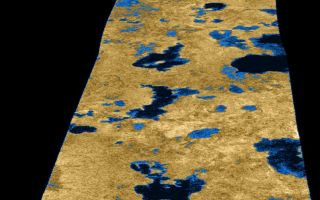 <h1>PIA09102:  Liquid Lakes on Titan</h1><div class="PIA09102" lang="en" style="width:800px;text-align:left;margin:auto;background-color:#000;padding:10px;max-height:150px;overflow:auto;"><p>The existence of oceans or lakes of liquid methane on Saturn's moon Titan was predicted more than 20 years ago. But with a dense haze preventing a closer look it has not been possible to confirm their presence. Until the Cassini flyby of July 22, 2006, that is. </p><p>Radar imaging data from the flyby, published this week in the journal Nature, provide convincing evidence for large bodies of liquid. This image, used on the journal's cover, gives a taste of what Cassini saw. Intensity in this colorized image is proportional to how much radar brightness is returned, or more specifically, the logarithm of the radar backscatter cross-section. The colors are not a representation of what the human eye would see.</p><p>The lakes, darker than the surrounding terrain, are emphasized here by tinting regions of low backscatter in blue. Radar-brighter regions are shown in tan. The strip of radar imagery is foreshortened to simulate an oblique view of the highest latitude region, seen from a point to its west. </p><p>This radar image was acquired by the Cassini radar instrument in synthetic aperture mode on July 22, 2006. The image is centered near 80 degrees north, 35 degrees west and is about 140 kilometers (84 miles) across. Smallest details in this image are about 500 meters (1,640 feet) across.</p><p>The Cassini-Huygens mission is a cooperative project of NASA, the European Space Agency and the Italian Space Agency. The Jet Propulsion Laboratory, a division of the California Institute of Technology in Pasadena, manages the mission for NASA's Science Mission Directorate, Washington, D.C. The Cassini orbiter was designed, developed and assembled at JPL. The radar instrument was built by JPL and the Italian Space Agency, working with team members from the United States and several European countries. </p><p>For more information about the Cassini-Huygens mission visit <a href="http://saturn.jpl.nasa.gov">http://saturn.jpl.nasa.gov/home/index.cfm</a>.</p><br /><br /><a href="http://photojournal.jpl.nasa.gov/catalog/PIA09102" onclick="window.open(this.href); return false;" title="Voir l'image 	 PIA09102:  Liquid Lakes on Titan	  sur le site de la NASA">Voir l'image 	 PIA09102:  Liquid Lakes on Titan	  sur le site de la NASA.</a></div>