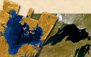 <h1>PIA09184:  Titan Sea and Lake Superior</h1><div class="PIA09184" lang="en" style="width:604px;text-align:left;margin:auto;background-color:#000;padding:10px;max-height:150px;overflow:auto;"><p><a href="/figures/PIA09184_fig1.jpg"></a><br />Annotated Version</p><p>This side-by-side image shows a Cassini radar image (on the left) of what is the largest body of liquid ever found on Titan's north pole, compared to Lake Superior (on the right). This close-up is part of a larger image (see <a href="/catalog/PIA09182">PIA09182</a>) and offers strong evidence for seas on Titan. These seas are most likely liquid methane and ethane.</p><p>This feature on Titan is at least 100,000 square kilometers (39,000 square miles), which is greater in extent than Lake Superior (82,000 square kilometers or 32,000 square miles), which is one of Earth's largest lakes. The feature covers a greater fraction of Titan than the largest terrestrial inland sea, the Black Sea. The Black Sea covers 0.085 percent of the surface of the Earth; this newly observed body on Titan covers at least 0.12 percent of the surface of Titan. Because of its size, scientists are calling it a sea.</p><p>The image on the right is from the Sea-viewing Wide Field-of-view Sensor (SeaWiFS) project, NASA's Goddard Space Flight Center, Greenbelt, Md.</p><p>The Cassini-Huygens mission is a cooperative project of NASA, the European Space Agency and the Italian Space Agency. The Jet Propulsion Laboratory, a division of the California Institute of Technology in Pasadena, manages the mission for NASA's Science Mission Directorate, Washington, D.C. The Cassini orbiter was designed, developed and assembled at JPL. The radar instrument was built by JPL and the Italian Space Agency, working with team members from the United States and several European countries. </p><p>For more information about the Cassini-Huygens mission visit <a href="http://saturn.jpl.nasa.gov">http://saturn.jpl.nasa.gov/home/index.cfm</a>.</p><br /><br /><a href="http://photojournal.jpl.nasa.gov/catalog/PIA09184" onclick="window.open(this.href); return false;" title="Voir l'image 	 PIA09184:  Titan Sea and Lake Superior	  sur le site de la NASA">Voir l'image 	 PIA09184:  Titan Sea and Lake Superior	  sur le site de la NASA.</a></div>
