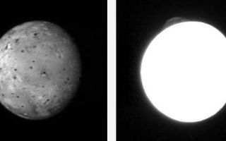 <h1>PIA09244:  An Eruption on Io</h1><div class="PIA09244" lang="en" style="width:500px;text-align:left;margin:auto;background-color:#000;padding:10px;max-height:150px;overflow:auto;"><p>The first images returned to Earth by New Horizons during its close encounter with Jupiter feature the Galilean moon Io, snapped with the Long Range Reconnaissance Imager (LORRI) at 0840 UTC on February 26, while the moon was 2.5 million miles (4 million kilometers) from the spacecraft.</p><p>Io is intensely heated by its tidal interaction with Jupiter and is thus extremely volcanically active. That activity is evident in these images, which reveal an enormous dust plume, more than 150 miles high, erupting from the volcano Tvashtar. The plume appears as an umbrella-shaped feature of the edge of Io's disk in the 11 o'clock position in the right image, which is a long-exposure (20-millisecond) frame designed specifically to look for plumes like this. The bright spots at 2 o'clock are high mountains catching the setting sun; beyond them the night side of Io can be seen, faintly illuminated by light reflected from Jupiter itself. </p><p>The left image is a shorter exposure -- 3 milliseconds -- designed to look at surface features. In this frame, the Tvashtar volcano shows as a dark spot, also at 11 o'clock, surrounded by a large dark ring, where an area larger than Texas has been covered by fallout from the giant eruption. </p><p>This is the clearest view yet of a plume from Tvashtar, one of Io's most active volcanoes. Ground-based telescopes and the Galileo Jupiter orbiter first spotted volcanic heat radiation from Tvashtar in November 1999, and the Cassini spacecraft saw a large plume when it flew past Jupiter in December 2000. The Keck telescope in Hawaii picked up renewed heat radiation from Tvashtar in spring 2006, and just two weeks ago the Hubble Space Telescope saw the Tvashtar plume in ultraviolet images designed to support the New Horizons flyby. </p><p>Most of those images will be stored onboard the spacecraft for downlink to Earth in March and April.</p><br /><br /><a href="http://photojournal.jpl.nasa.gov/catalog/PIA09244" onclick="window.open(this.href); return false;" title="Voir l'image 	 PIA09244:  An Eruption on Io	  sur le site de la NASA">Voir l'image 	 PIA09244:  An Eruption on Io	  sur le site de la NASA.</a></div>