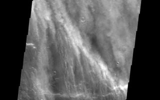 <h1>PIA09270:  Storm Season</h1><div class="PIA09270" lang="en" style="width:567px;text-align:left;margin:auto;background-color:#000;padding:10px;max-height:150px;overflow:auto;"><p><a href="/figures/PIA09270_fig1.jpg"></a><br><b>Context image for PIA09270<br />Storm Season</b></p><p>Spring is storm season in the southern hemisphere of Mars. This image shows several bands of clouds over the plains to the west of Peneus Patera.<p>Image information: VIS instrument. Latitude -57.1N, Longitude 49.0E. 17 meter/pixel resolution.</p><p>Please see the <a href="http://themis.asu.edu/terms" target="_blank">THEMIS Data Citation Note</a> for details on crediting THEMIS images.</p><p>Note: this THEMIS visual image has not been radiometrically nor geometrically calibrated for this preliminary release. An empirical correction has been performed to remove instrumental effects. A linear shift has been applied in the cross-track and down-track direction to approximate spacecraft and planetary motion. Fully calibrated and geometrically projected images will be released through the Planetary Data System in accordance with Project policies at a later time.</p><p>NASA's Jet Propulsion Laboratory manages the 2001 Mars Odyssey mission for NASA's Office of Space Science, Washington, D.C. The Thermal Emission Imaging System (THEMIS) was developed by Arizona State University, Tempe, in collaboration with Raytheon Santa Barbara Remote Sensing. The THEMIS investigation is led by Dr. Philip Christensen at Arizona State University. Lockheed Martin Astronautics, Denver, is the prime contractor for the Odyssey project, and developed and built the orbiter. Mission operations are conducted jointly from Lockheed Martin and from JPL, a division of the California Institute of Technology in Pasadena.</p><br /><br /><a href="http://photojournal.jpl.nasa.gov/catalog/PIA09270" onclick="window.open(this.href); return false;" title="Voir l'image 	 PIA09270:  Storm Season	  sur le site de la NASA">Voir l'image 	 PIA09270:  Storm Season	  sur le site de la NASA.</a></div>