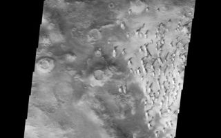 <h1>PIA09281:  Crater Dunes</h1><div class="PIA09281" lang="en" style="width:565px;text-align:left;margin:auto;background-color:#000;padding:10px;max-height:150px;overflow:auto;"><p><a href="/figures/PIA09281_fig1.jpg"></a><br><b>Context image for PIA09281<br />Crater Dunes</b></p><p>This field of small dunes is located on the floor of an unnamed crater in the southern hemisphere of Mars.<p>Image information: VIS instrument. Latitude -57.1N, Longitude 340.0E. 17 meter/pixel resolution.</p><p>Please see the <a href="http://themis.asu.edu/terms" target="_blank">THEMIS Data Citation Note</a> for details on crediting THEMIS images.</p><p>Note: this THEMIS visual image has not been radiometrically nor geometrically calibrated for this preliminary release. An empirical correction has been performed to remove instrumental effects. A linear shift has been applied in the cross-track and down-track direction to approximate spacecraft and planetary motion. Fully calibrated and geometrically projected images will be released through the Planetary Data System in accordance with Project policies at a later time.</p><p>NASA's Jet Propulsion Laboratory manages the 2001 Mars Odyssey mission for NASA's Office of Space Science, Washington, D.C. The Thermal Emission Imaging System (THEMIS) was developed by Arizona State University, Tempe, in collaboration with Raytheon Santa Barbara Remote Sensing. The THEMIS investigation is led by Dr. Philip Christensen at Arizona State University. Lockheed Martin Astronautics, Denver, is the prime contractor for the Odyssey project, and developed and built the orbiter. Mission operations are conducted jointly from Lockheed Martin and from JPL, a division of the California Institute of Technology in Pasadena.</p><br /><br /><a href="http://photojournal.jpl.nasa.gov/catalog/PIA09281" onclick="window.open(this.href); return false;" title="Voir l'image 	 PIA09281:  Crater Dunes	  sur le site de la NASA">Voir l'image 	 PIA09281:  Crater Dunes	  sur le site de la NASA.</a></div>