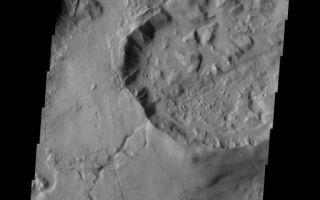 <h1>PIA10054:  Crater Modification</h1><div class="PIA10054" lang="en" style="width:541px;text-align:left;margin:auto;background-color:#000;padding:10px;max-height:150px;overflow:auto;"><p><a href="/figures/PIA10054_fig1.jpg"></a><br><b>Context image for PIA10054<br />Crater Modification</b></p><p>This crater is located in near Sirenum Fossae and some of the modification of the crater may be related to the tectonic activity that created the fossae system. The floor of this unnamed crater has be changed drastically from its original appearance.<p>Image information: VIS instrument. Latitude -38.9N, Longitude 181.7E. 17 meter/pixel resolution.</p><p>Please see the <a href="http://themis.asu.edu/terms" target="_blank">THEMIS Data Citation Note</a> for details on crediting THEMIS images.</p><p>Note: this THEMIS visual image has not been radiometrically nor geometrically calibrated for this preliminary release. An empirical correction has been performed to remove instrumental effects. A linear shift has been applied in the cross-track and down-track direction to approximate spacecraft and planetary motion. Fully calibrated and geometrically projected images will be released through the Planetary Data System in accordance with Project policies at a later time.</p><p>NASA's Jet Propulsion Laboratory manages the 2001 Mars Odyssey mission for NASA's Office of Space Science, Washington, D.C. The Thermal Emission Imaging System (THEMIS) was developed by Arizona State University, Tempe, in collaboration with Raytheon Santa Barbara Remote Sensing. The THEMIS investigation is led by Dr. Philip Christensen at Arizona State University. Lockheed Martin Astronautics, Denver, is the prime contractor for the Odyssey project, and developed and built the orbiter. Mission operations are conducted jointly from Lockheed Martin and from JPL, a division of the California Institute of Technology in Pasadena.</p><br /><br /><a href="http://photojournal.jpl.nasa.gov/catalog/PIA10054" onclick="window.open(this.href); return false;" title="Voir l'image 	 PIA10054:  Crater Modification	  sur le site de la NASA">Voir l'image 	 PIA10054:  Crater Modification	  sur le site de la NASA.</a></div>